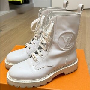 Louis Vuitton Leather Combat Boots White Size 38 /Luxury Designer Boots